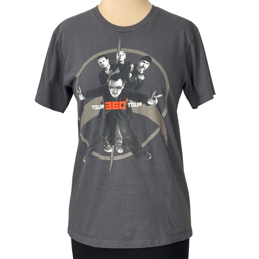 U2 360 Tour Concert Band Shirt Gray Graphic Rock Tee